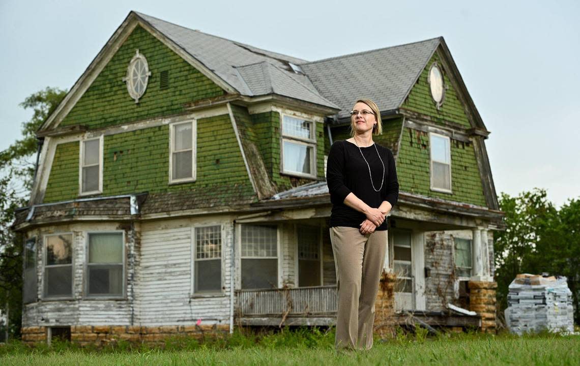 Kelly Gourley, the economic development director for Lincoln County, Kansas, spent years trying to save this Dutch Colonial home, which was crumbling on the outside but well-preserved on the inside. She succeeded earlier this year after the house went viral on Instagram.