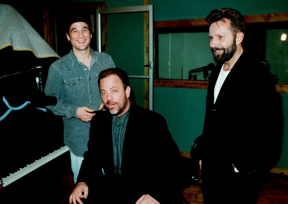 From left, country music star Clint Black, pop star Billy Joel and Producer Tony Brown in the studio in 1994. Brown co-produced a song called "Light as the Breeze" for Joel on which Black played harmonica.