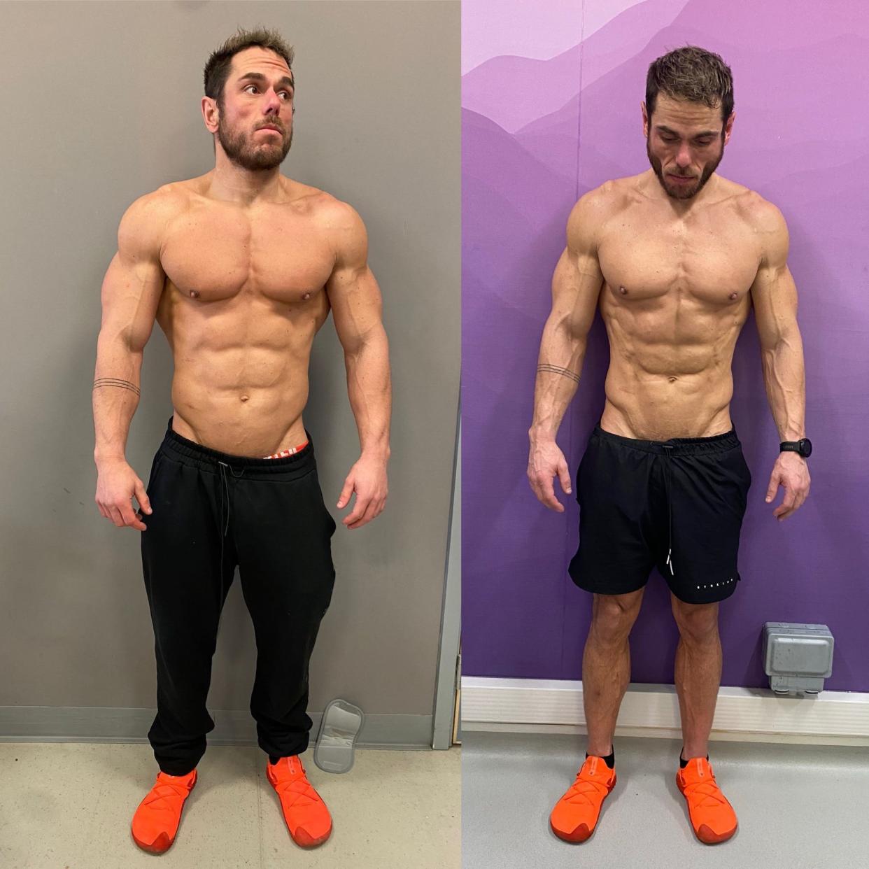 Composite image of Ross Edgley before and after fasting