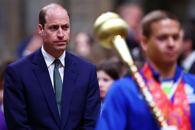 <p>HENRY NICHOLLS/POOL/AFP via Getty</p> Prince William arrives for the Commonwealth Day service ceremony at Westminster Abbey on March 11, 2024