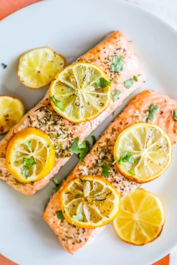 <p>Sweet CS Designs</p><p>An easy air fryer lemon garlic salmon recipe that's a deliciously crispy and flavorful keto meal packed with tons of lemon and garlic flavor. And it's ready in under 12 minutes!</p><p><strong>Get the recipe: <a href="https://sweetcsdesigns.com/easy-air-fryer-lemon-garlic-salmon-recipe/" rel="nofollow noopener" target="_blank" data-ylk="slk:Easy Air Fryer Lemon Garlic Salmon;elm:context_link;itc:0;sec:content-canvas" class="link ">Easy Air Fryer Lemon Garlic Salmon</a></strong></p>