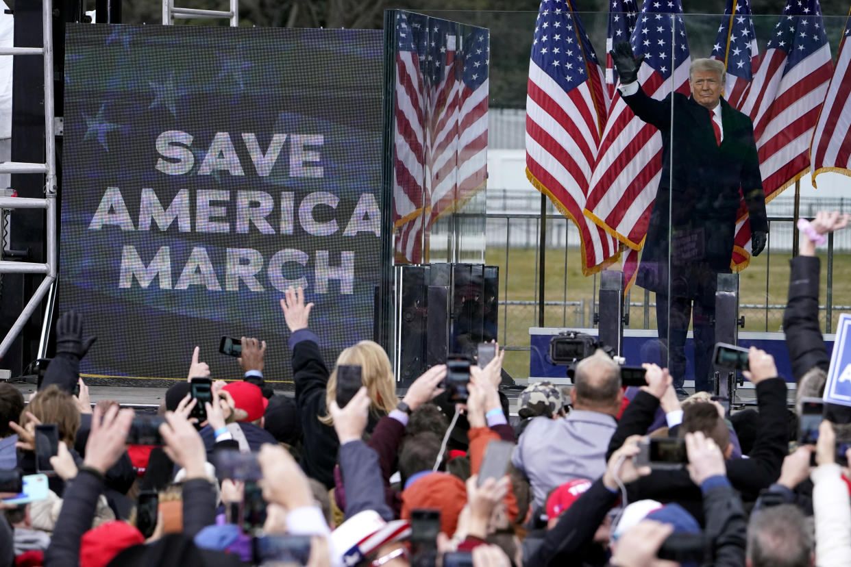 FILE - President Donald Trump arrives to speak at a rally in Washington, on Jan. 6, 2021. A federal judge has rejected former President Donald Trump’s request to block the release of documents to the House committee investigating the Jan. 6 Capitol riot. U.S. District Judge Tanya Chutkan on Tuesday, Nov. 9 declined to issue a preliminary injunction sought by Trump’s lawyers. (AP Photo/Jacquelyn Martin, File)