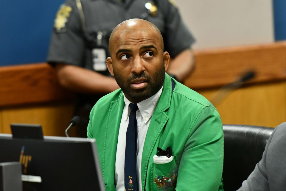 Defendant Harrison Floyd, a leader in the organization Black Voices for Trump, appears during a hearing related to the Georgia election indictments, Tuesday, Nov. 21, 2023, in Atlanta. Fulton County Superior Court Judge Scott McAfee heard arguments Tuesday on a request to revoke Floyd's bond, of one of former President Donald Trump's co-defendants in the Georgia case related to efforts to overturn the 2020 election. Fulton County District Attorney Fani Willis, in a motion filed last week, says that Floyd has been attempting to intimidate and contact likely witnesses and his co-defendants in violation of the terms of his release.