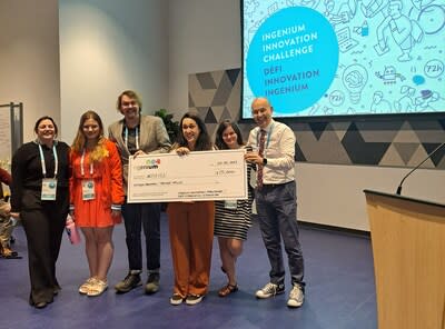 The six members of Artifice, the winning team of the inaugural Ingenium Innovation Challenge, stand with a check of the $15,000 cash prize. (CNW Group/Ingenium)