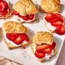 <p>These light and fresh strawberry shortcakes lean on nonfat Greek-style yogurt instead of butter or cream in the shortcakes. Just a small amount of sugar and a pinch of lemon zest is all you need to bring out the flavor of fresh strawberries in this easy diabetes-friendly dessert. <a href="https://www.eatingwell.com/recipe/8032398/strawberry-shortcake/" rel="nofollow noopener" target="_blank" data-ylk="slk:View Recipe;elm:context_link;itc:0" class="link ">View Recipe</a></p>
