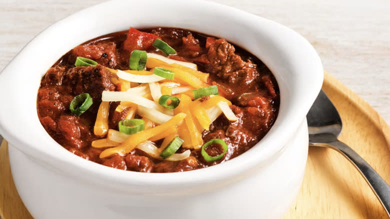 Chili in crock with cheese