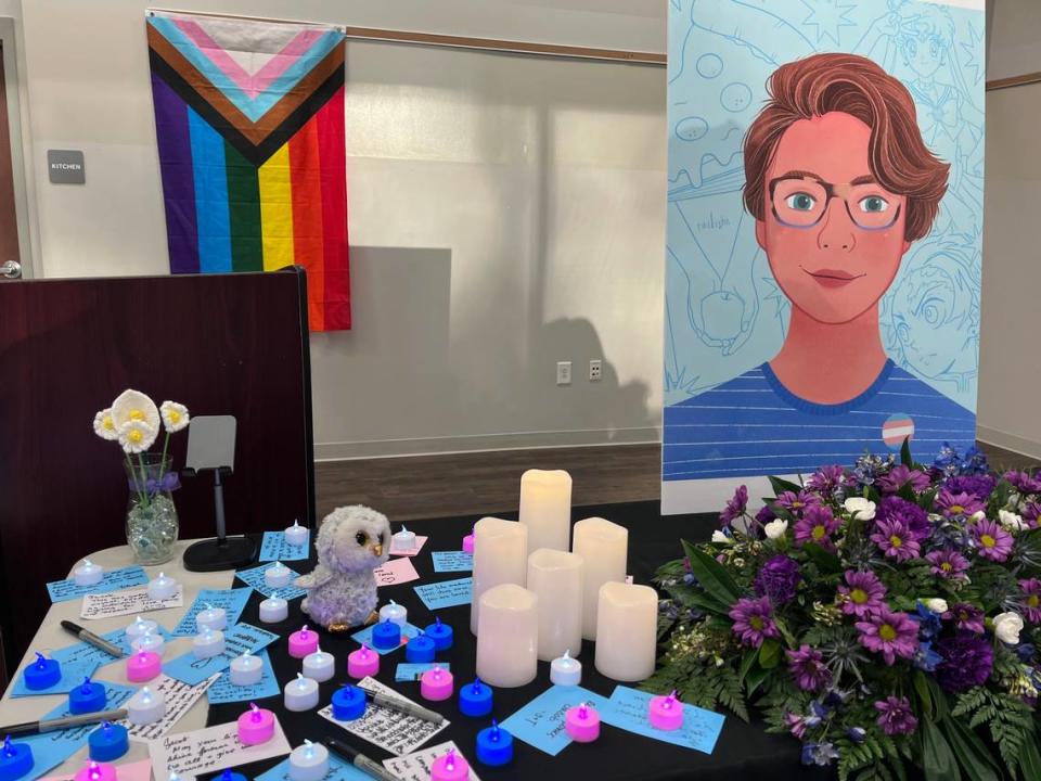 Candles and notes to Jacob Williamson from friends and loved ones were left on a table at a vigil for the 18-year-old who was killed in early July.