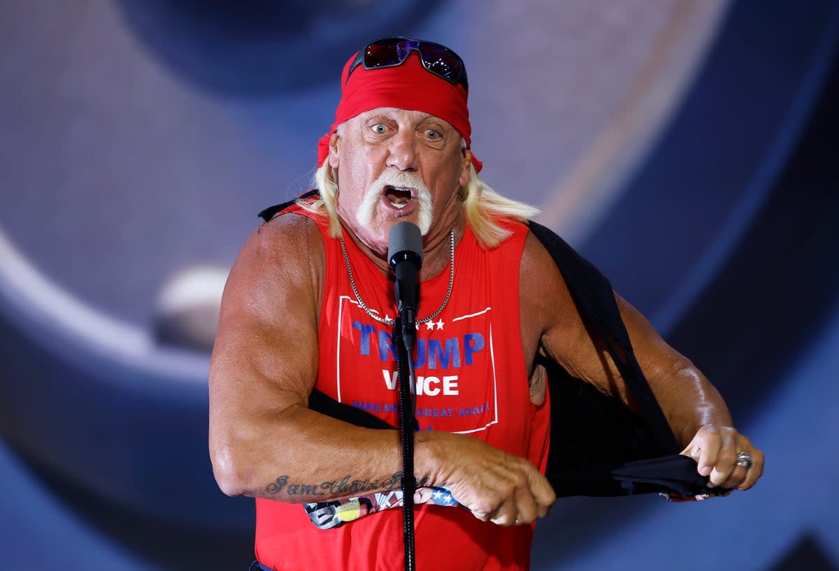 WWE legend Hulk Hogan regularly invoked language from his entry music “I am a Real American.” ( (Photo by Chip Somodevilla/Getty Images))