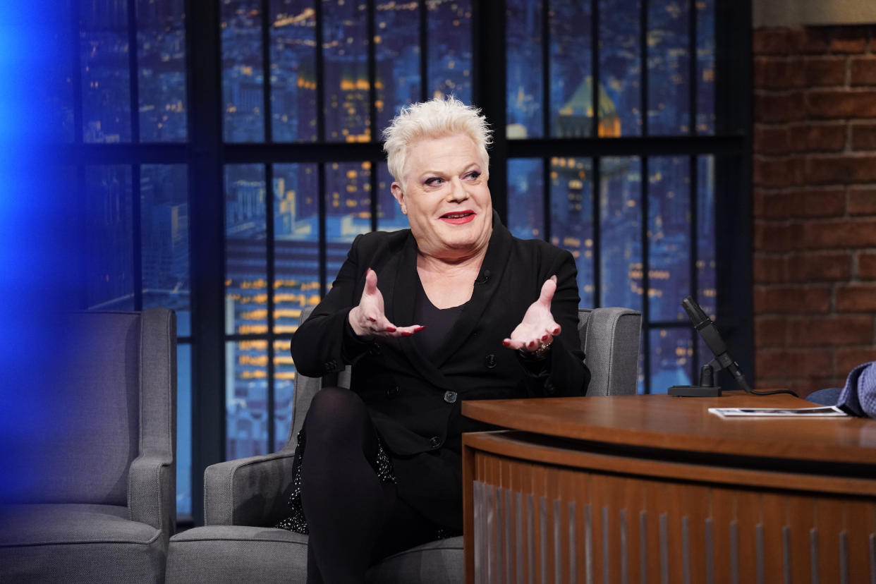 Comedian Eddie Izzard during an interview with host Seth Meyers on Late Night with Seth Meyers on February 6, 2023 