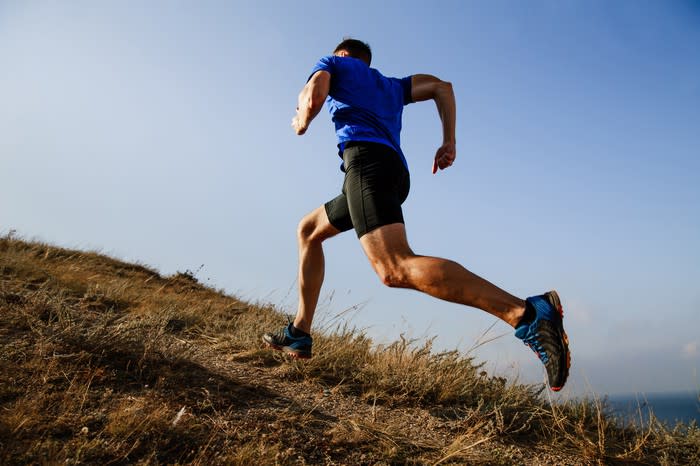 A man running up a hill