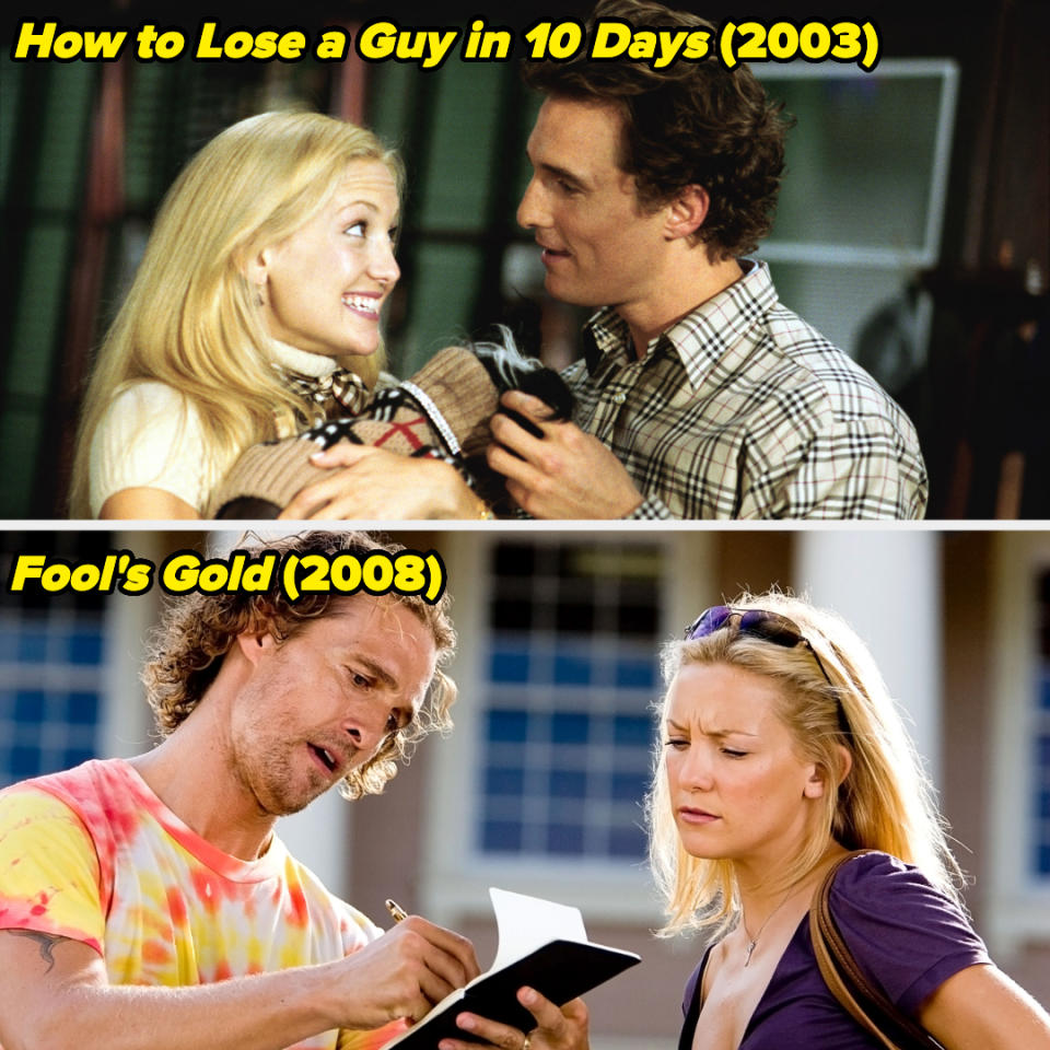 Top image: Kate Hudson and Matthew McConaughey in "How to Lose a Guy in 10 Days" (2003). Bottom image: Kate Hudson and Matthew McConaughey in "Fool's Gold" (2008)