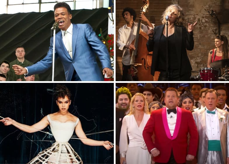 Singin' it and bringin' it: (Clockwise from top left) Leroy McClain in "The Marvelous Mrs. Maisel"; Damian Nueva Cortes, Joanna Kulig and Lada Obradovic in "The Eddy"; James Corden and cast of "The 73rd Annual Tony Awards"; Hailee Steinfeld in a music video for "Dickinson."