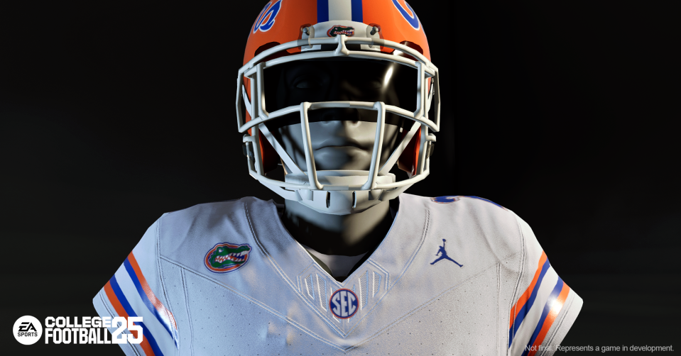 Rendering of a Florida Gators uniform in the upcoming EA Sports College Football 25 video game.