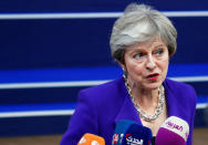 Britain's Prime Minister Theresa May speaks to the media as she arrives at the European Union leaders summit in Brussels, Belgium October 18, 2018. REUTERS/Francois Lenoir