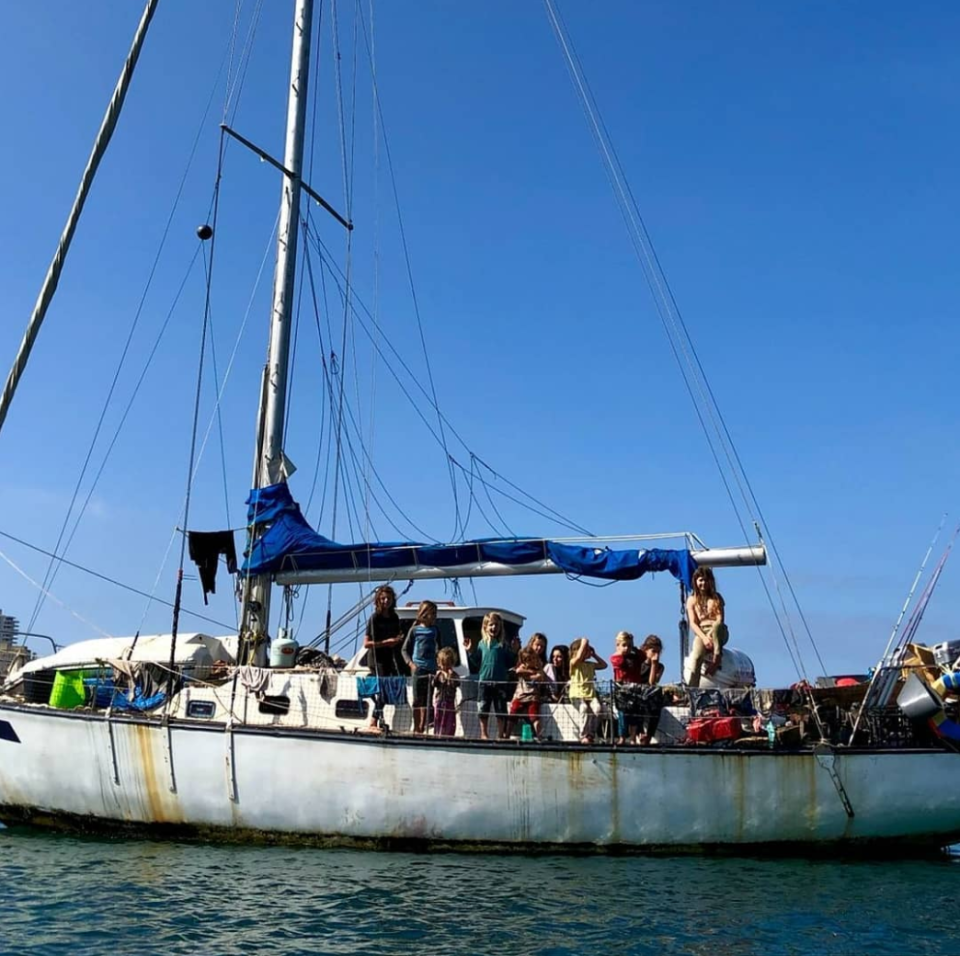 The Tasmanian family onboard their boat in 2018.