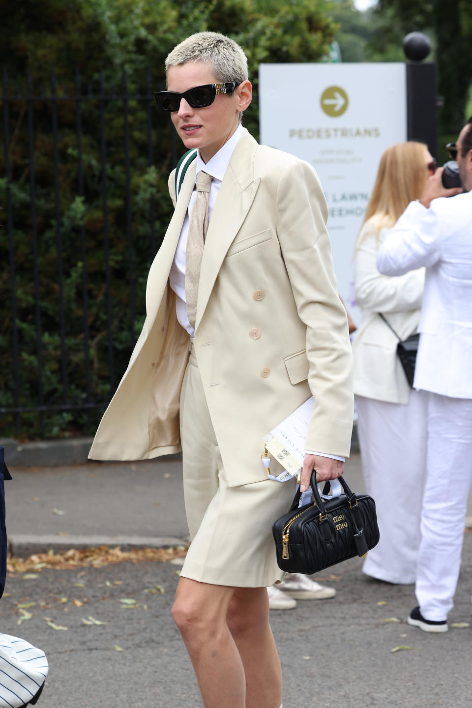 Emma Corrin suits up for day seven of the Wimbledon Tennis Championships in London, England on July 9, 2023. 