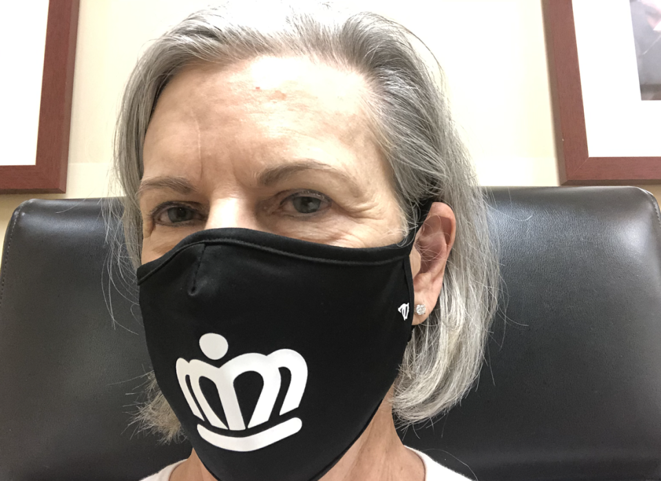 Reader Barbara Williamson sent us a selfie showing off her face mask from 704 Shop.
