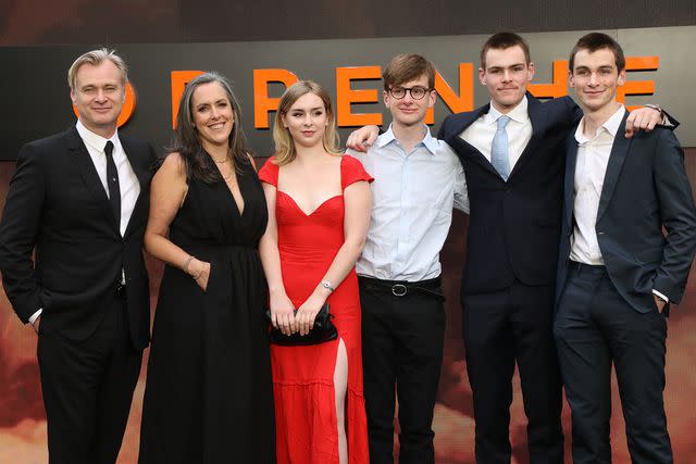 <p>Lia Toby/Getty</p> Christopher Nolan, Emma Thomas and their children attend the U.K. premiere of "Oppenheimer" on July 13, 2023 in London, England.