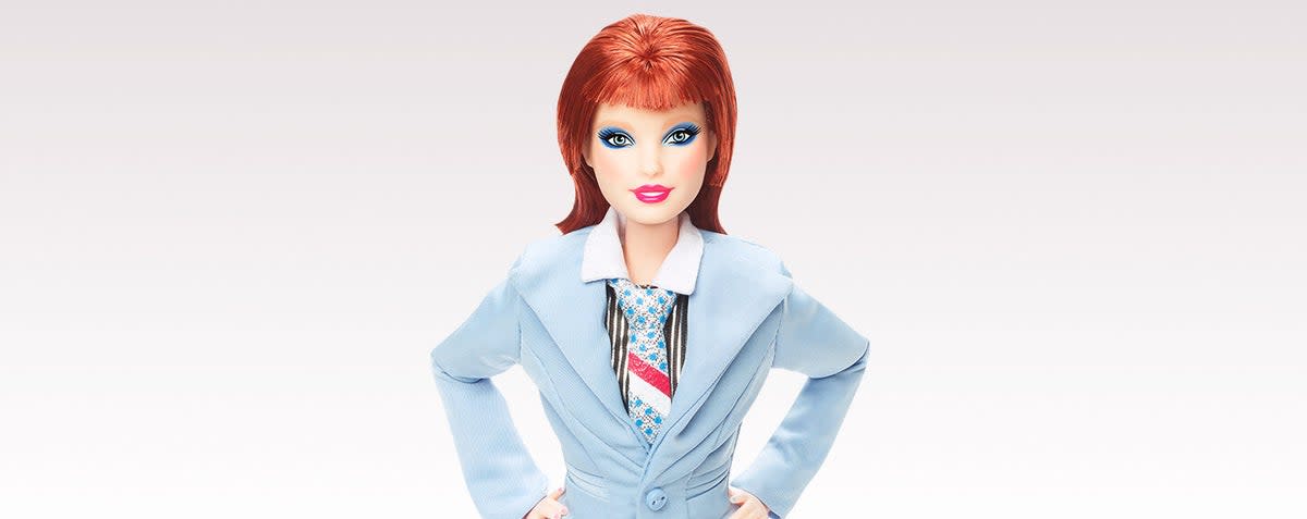 The David Bowie Barbie doll is wearing his look from the Life on Mars? video. (Mattel)