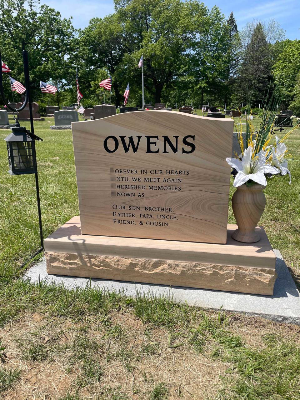 The family of Iowa dad Steve Owens engraved his headstone with his favorite phrase. Not everyone laughed.  (Courtesy Lindsay Owens)