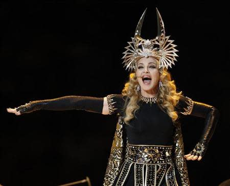 Singer Madonna performs during the halftime show at the NFL Super Bowl XLVI football game between the New York Giants and the New England Patriots in Indianapolis, Indiana, February 5, 2012. REUTERS/Mike Segar