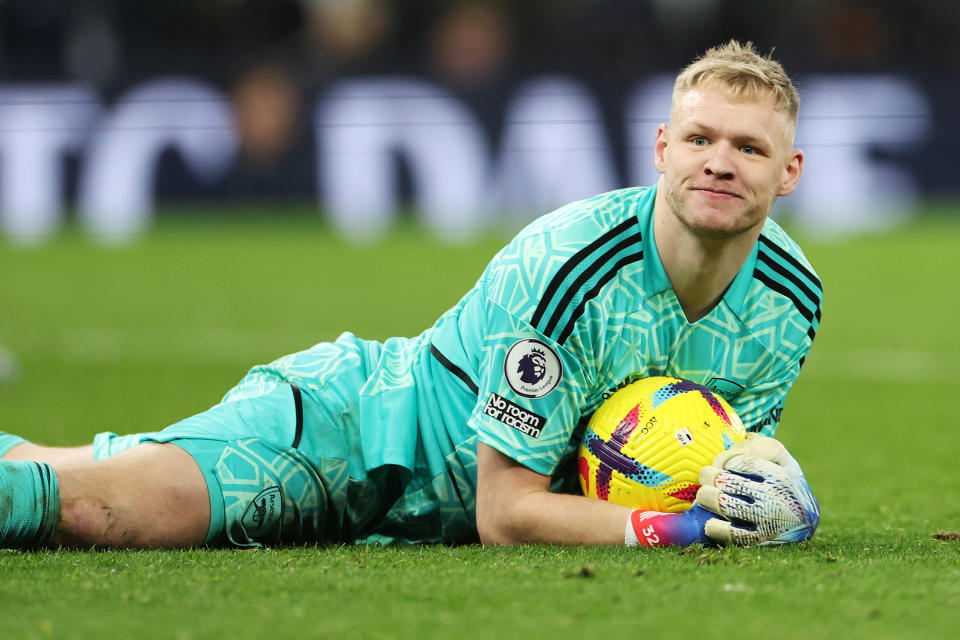 Aaron Ramsdale registered six saves against Tottenham. (Photo by Catherine Ivill/Getty Images)