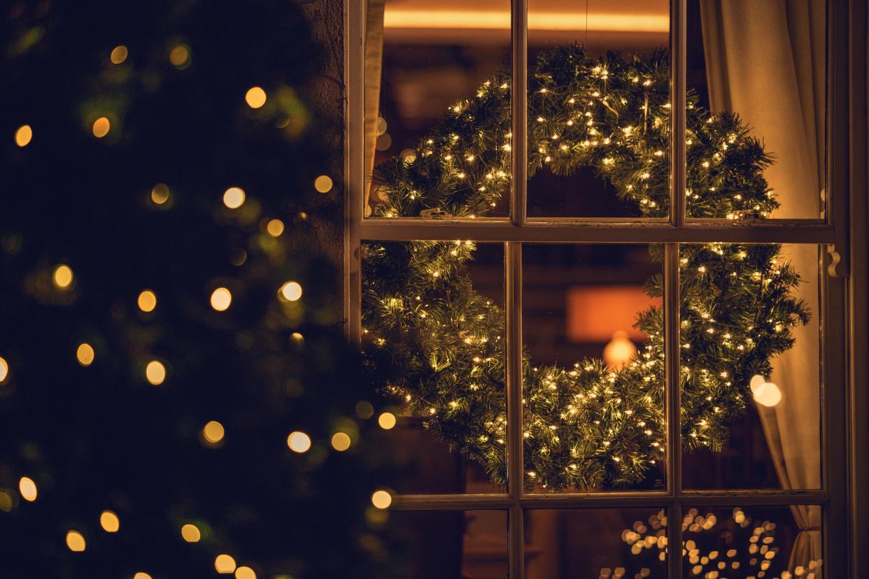 Christmas wreath in window. 