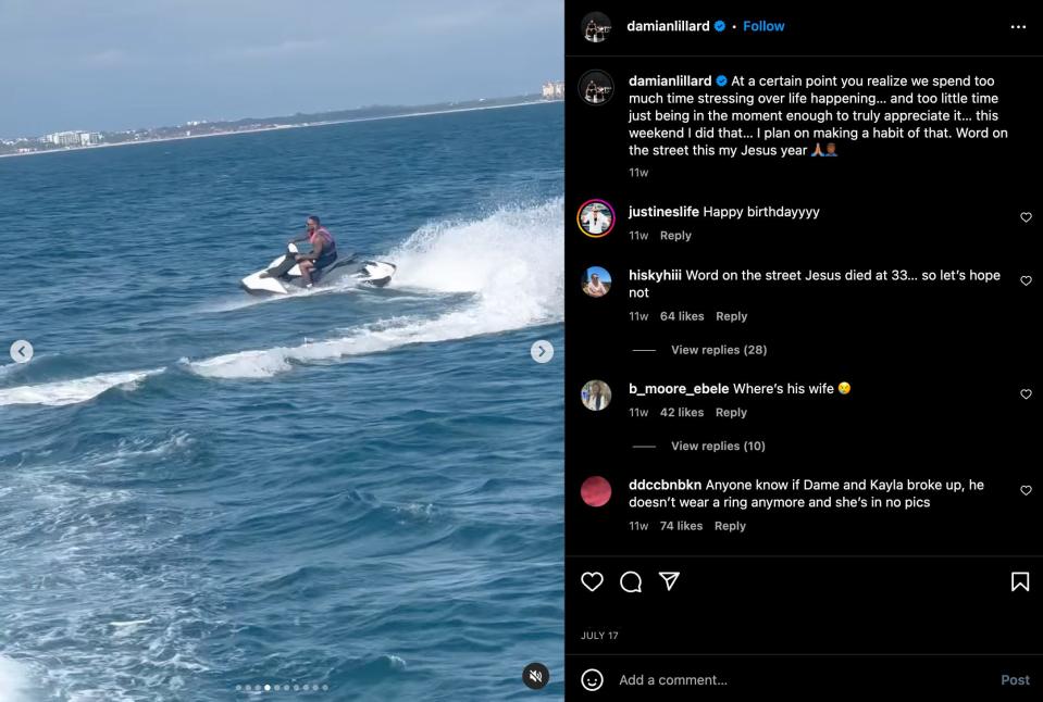 Damian Lillard rides a jet ski on vacation.