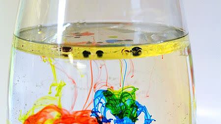 back to school activities, glass of water with drops of food coloring inside