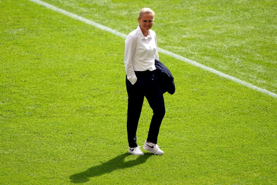Sarina Wiegman, trademark jacket tucked under her arm, before the Euro 2022 final (Joe Giddens/PA) (PA Archive)
