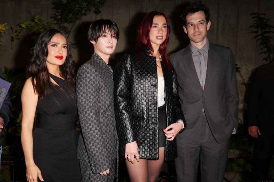 LONDON, ENGLAND - MAY 13: Salma Hayek, Lee Know, Dua Lipa and Mark Ronson attend the Gucci Cruise 2025 Fashion Show at Tate Modern on May 13, 2024 in London, England. (Photo by Tristan Fewings/Getty Images for Gucci)