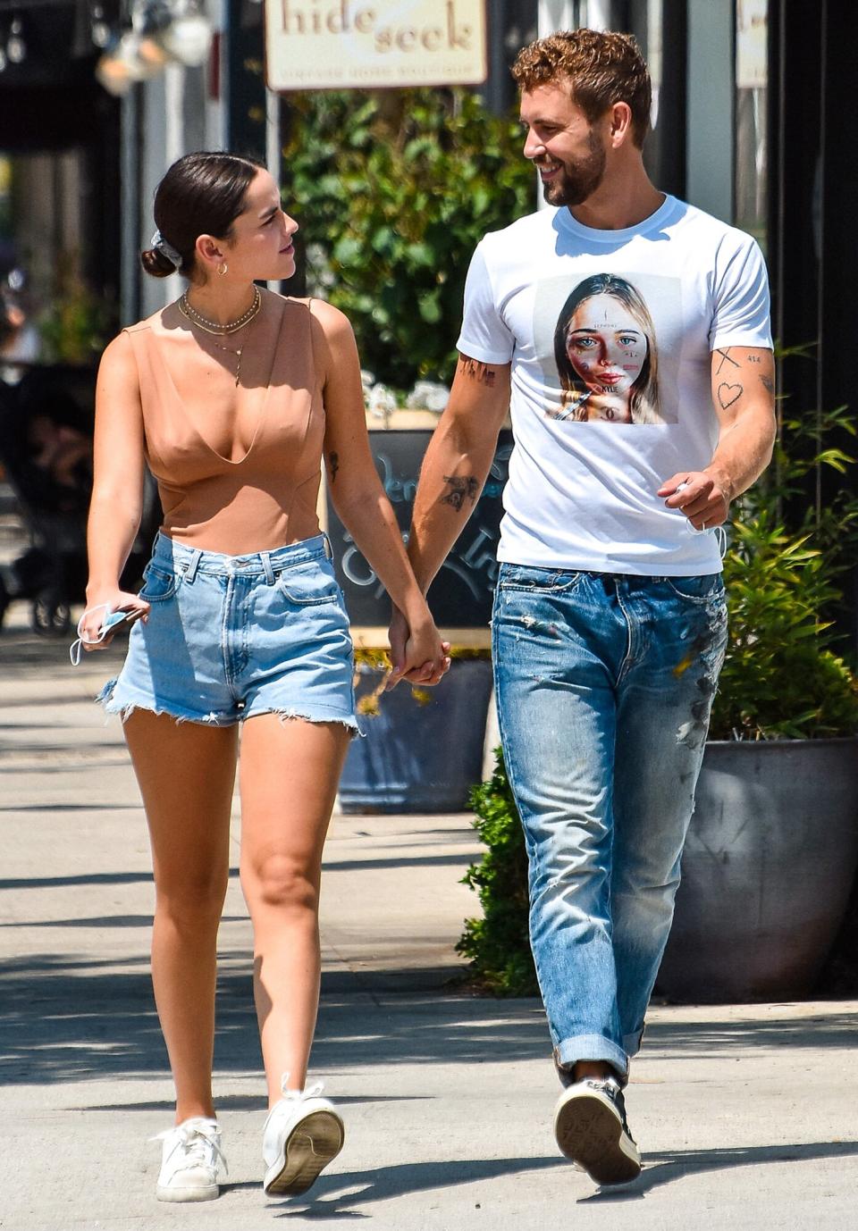 Natalie Joy and Nick Viall are seen on August 25, 2021 in Los Angeles, California