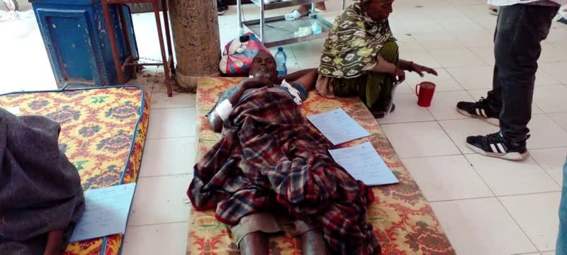 Air strike survivors receive treatment at hospital in the town of Dedebit, northern region of Tigray