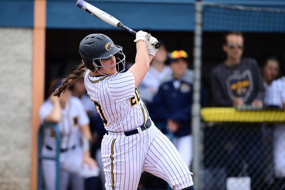 Emily Lippe in action for the Kent State softball team in 2022.