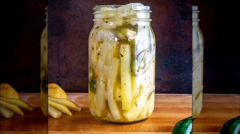 Pickled potatoes in jar