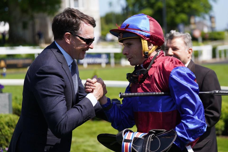 Aidan O'Brien (left) and Ryan Moore after winning The Tattersalls Gold Cup (PA)