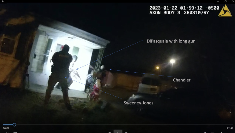 Body camera footage from the morning of the non-fatal officer-involved shooting near New Castle on Jan. 22, 2023.
