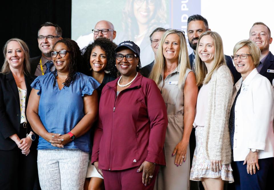 Superintendent Grenita Lathan posed with her executive leadership team after giving the State of the Schools update in August. She focused on the need to improve student achievement.