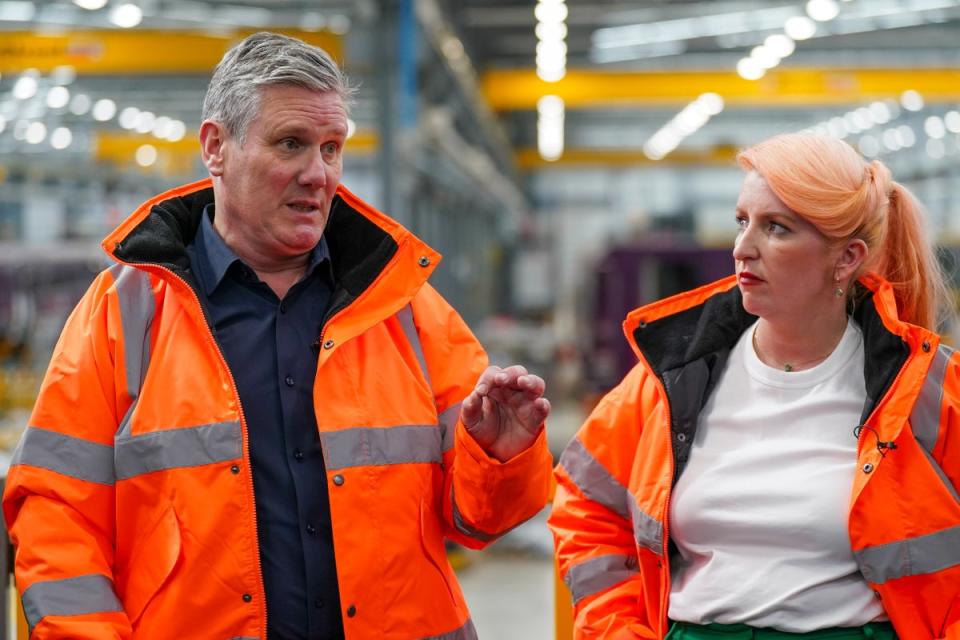 Keir Starmer and shadow transport secretary Louise Haigh at Hitachi Rail in Co Durham (Getty)