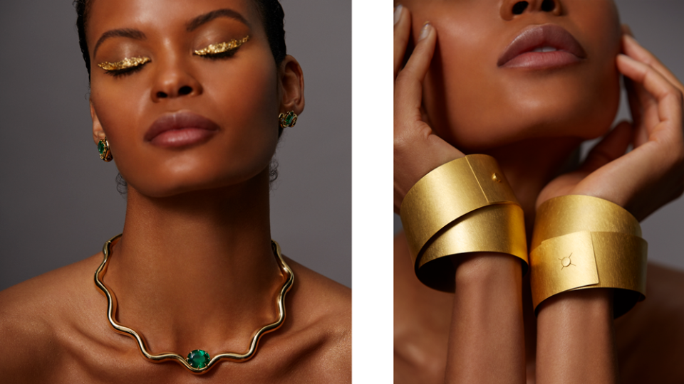 Sauer Augusta Earrings and Necklace; Kaufmann Cuffs from Mahnaz Collection - Credit: David Dunan for Robb Report