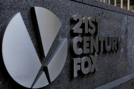 FILE PHOTO: The 21st Century Fox logo is displayed on the side of a building in midtown Manhattan in New York, U.S., February 27, 2018. REUTERS/Lucas Jackson/File Photo