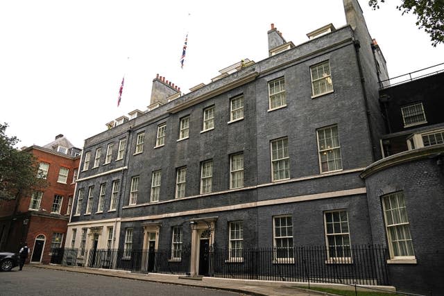 The Union flags above Downing Street have been lowered to half-mast  