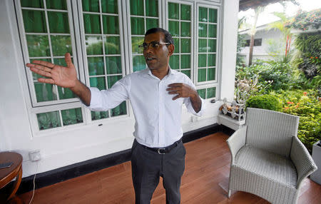 Maldives' former president Mohamed Nasheed speaks during an interview with Reuters in Colombo, Sri Lanka June 4,2018.REUTERS/ Dinuka Liyanawatte