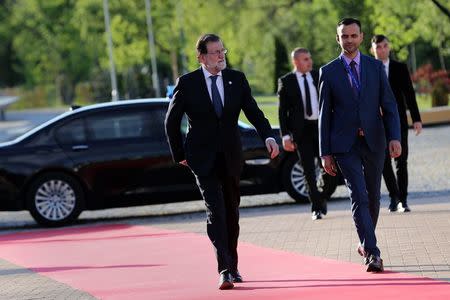 Spanish Prime Minister Mariano Rajoy arrives for an informal dinner ahead of a summit with leaders of the six Western Balkans countries in Sofia, Bulgaria, May 16, 2018. REUTERS/Stoyan Nenov/Pool