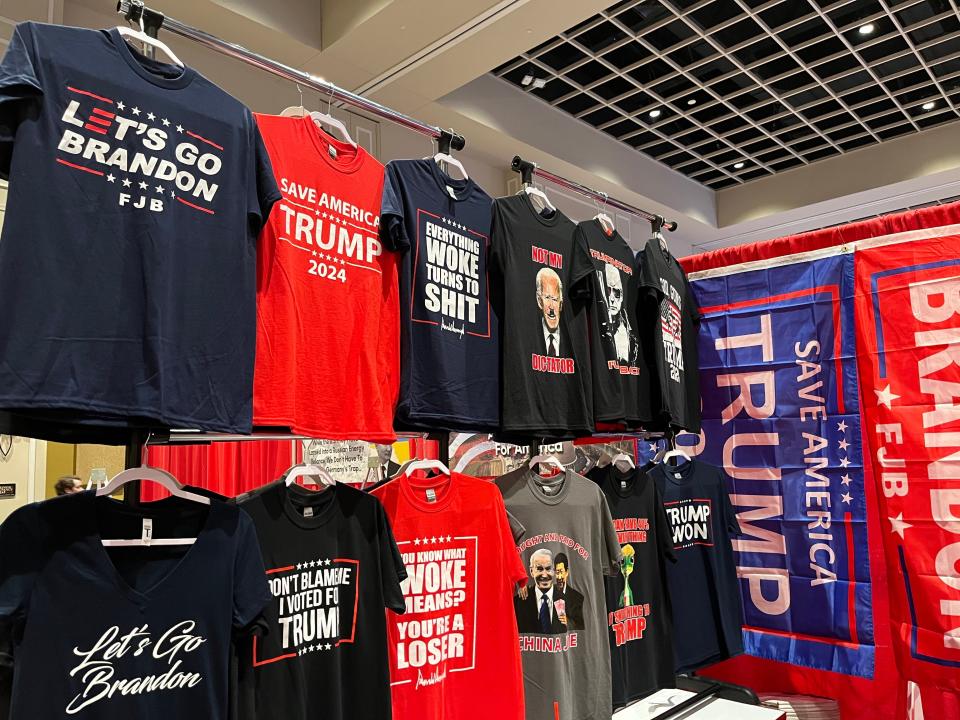 T-shirts for sale mostly featuring former President Donald Trump.