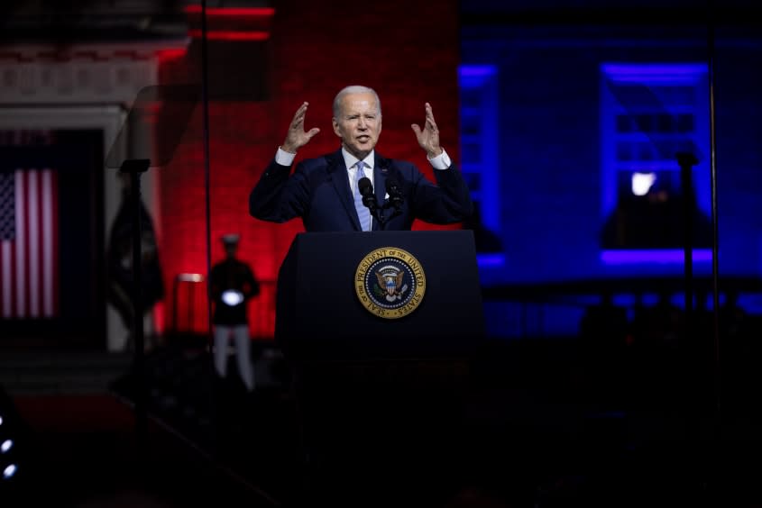 Biden addresses protecting democracy in Philadelphia.