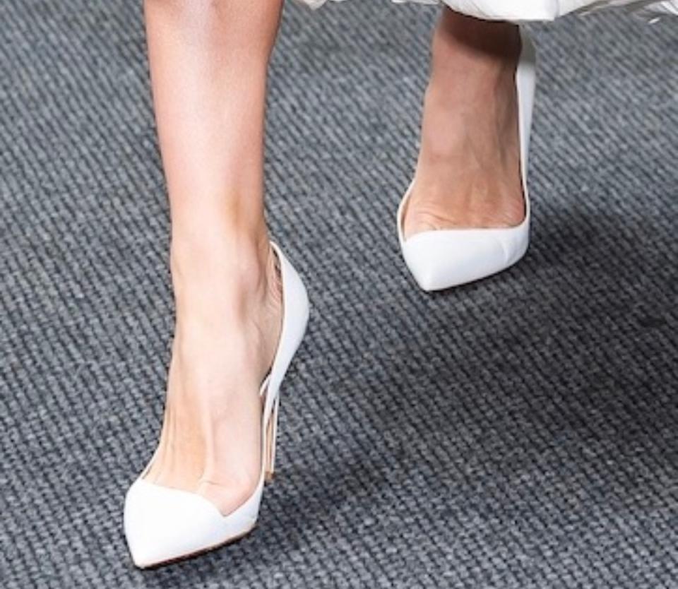 Olivia Culpo wears Francesco Russo shoes in New York.