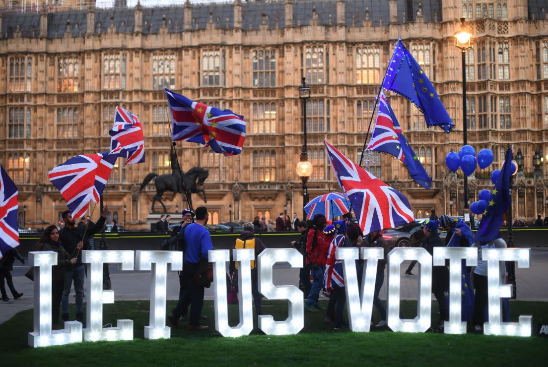 Brexit and ant-Brexit demonstrators outside the House of Commons (PA)