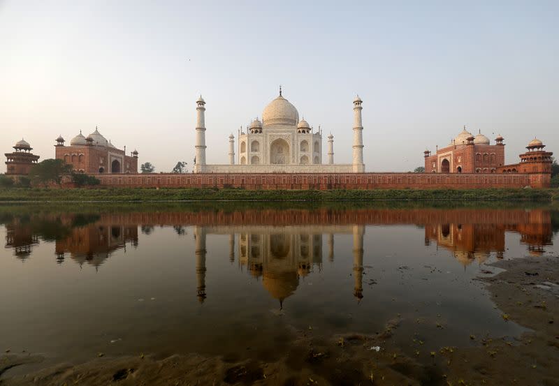 The historic Taj Mahal is pictured from across the Yamuna river in Agra