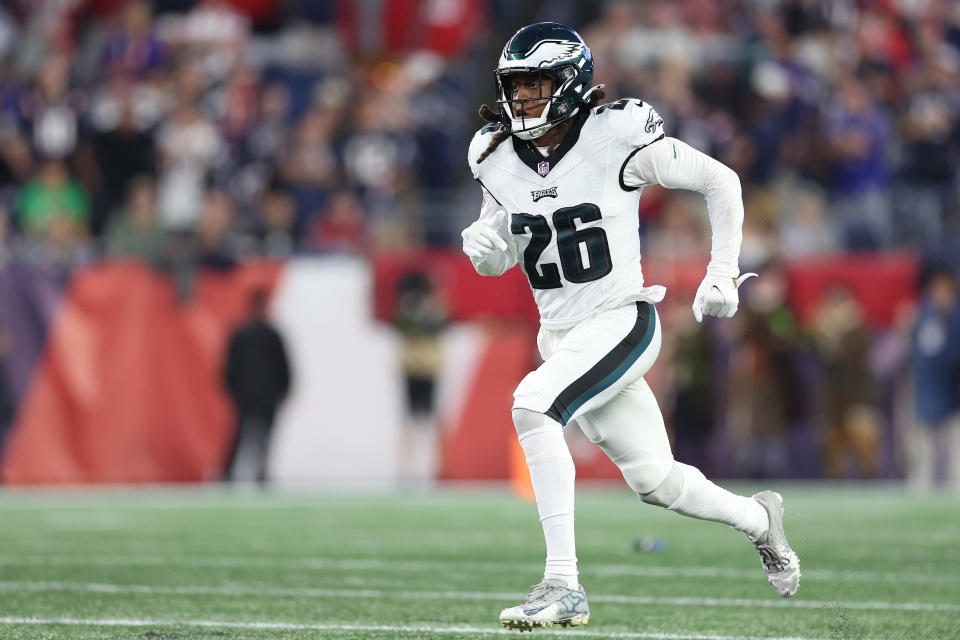 FOXBOROUGH, MASSACHUSETTS – SEPTEMBER 10: Terrell Edmunds #26 of the Philadelphia Eagles runs during the fourth quarter against the New England Patriots at Gillette Stadium on September 10, 2023 in Foxborough, Massachusetts. (Photo by Maddie Meyer/Getty Images)